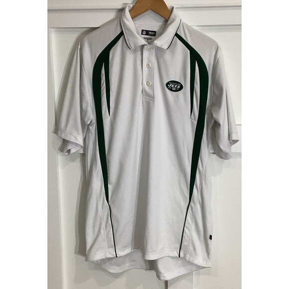NFL Polo Shirt Men's Size M White Green NY Jets 100% Polyester Team Apparel - Picture 6 of 11
